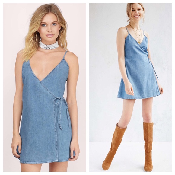 Spaghetti Strap Wrap Denim Dress - Picture 3 of 7
